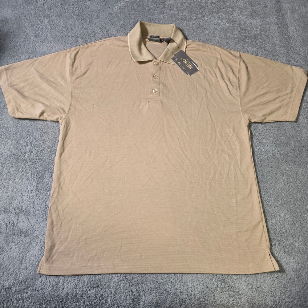 Bruno Mens Large Polo Shirt Tan Sueded Short Sleeve Rayon Blend Casual New